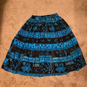 80s VINTAGE Flowy Skirt • Blue Pattern • Large
